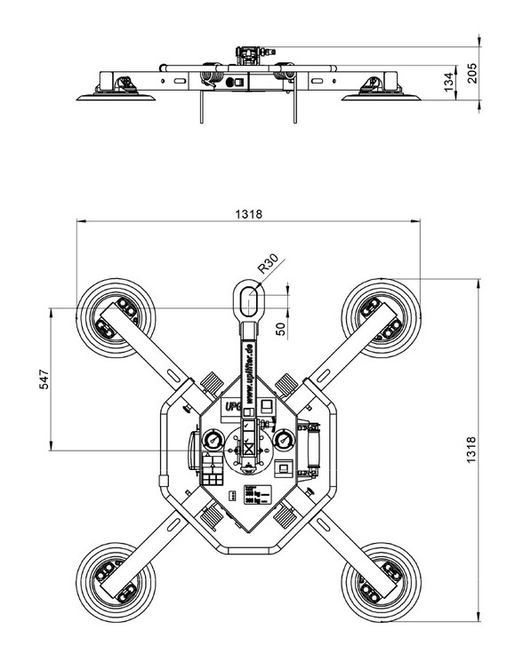 Vakuumsauger Glassauger UPG350 technische Zeichnung